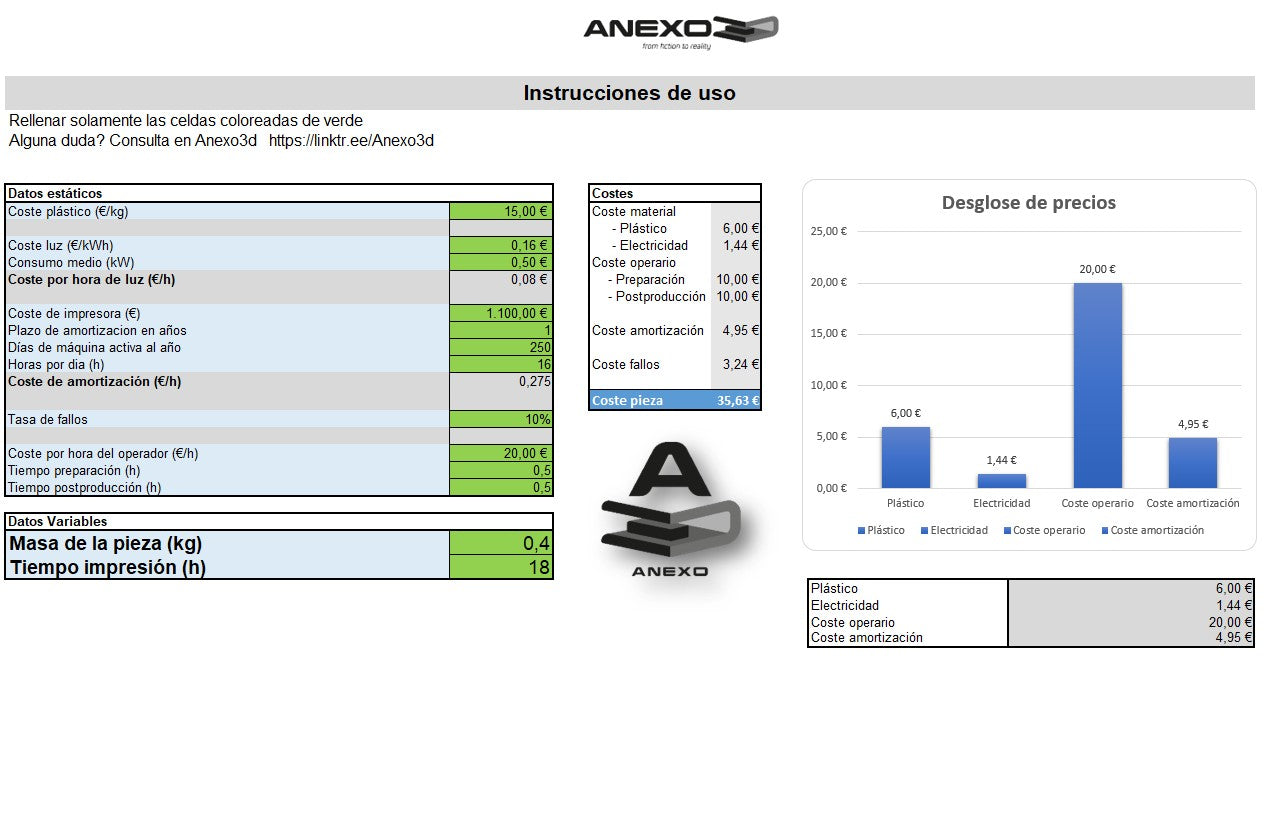 Calculadora impresión 3d EXCEL